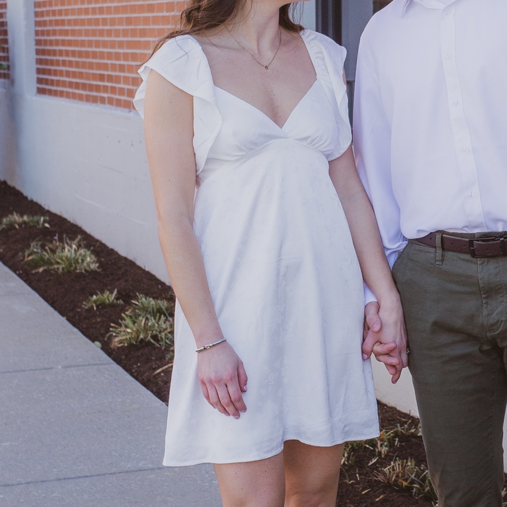 Altar'd State White Mini Dress with Ruffle Sleeves